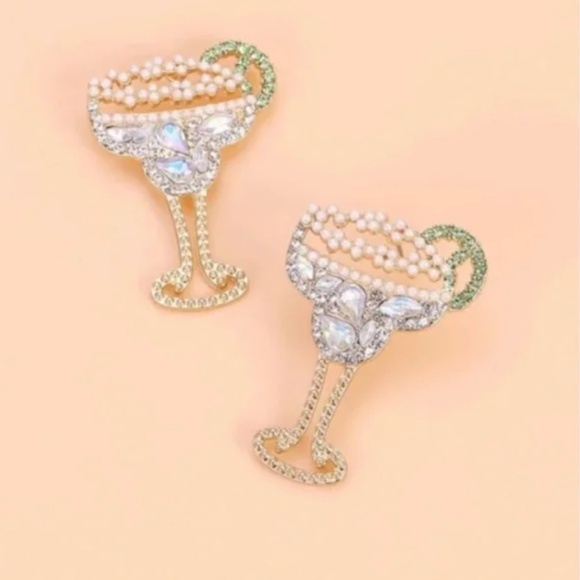 💍 FREE Drink Cocktail Alcohol Margarita Boho Peasant Hipster Rhinestone Earring - Picture 1 of 3